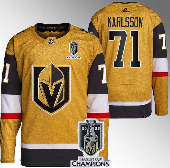 Men%27s Vegas Golden Knights #71 William Karlsson Gold 2023 Stanley Cup Champions Stitched Jersey